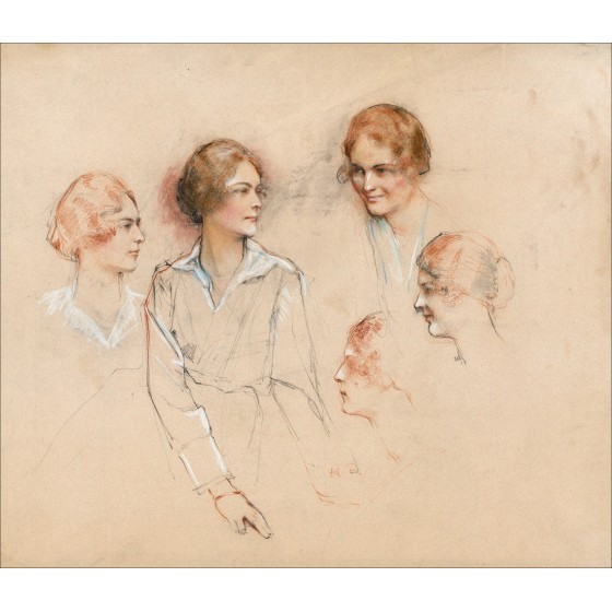 "Ritratti di donne" di Henri-Paul Royer - Disegno originale