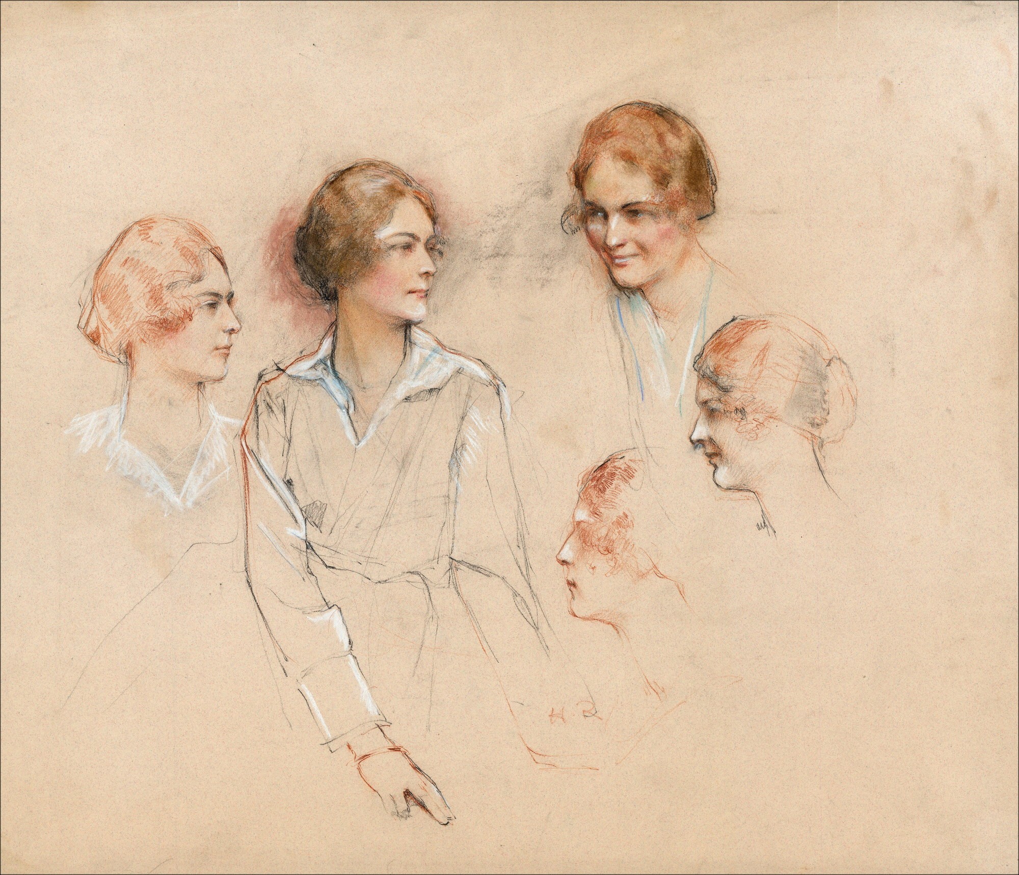 "Portretten van vrouwen" door Henri-Paul Royer - Originele tekening