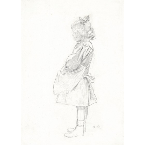 Originele potloodtekening - Henri Royer "meisje portret" 31x22cm