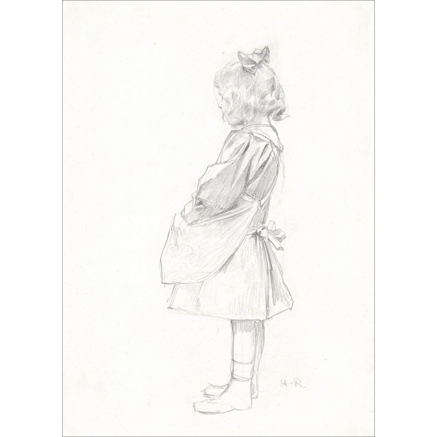 Original Bleistiftzeichnung - Henri Royer "Girl Portrait" 31x22cm