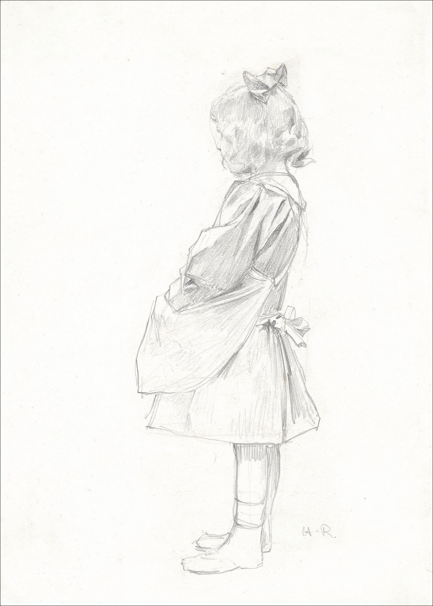 Original Bleistiftzeichnung - Henri Royer "Girl Portrait" 31x22cm