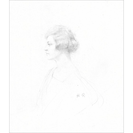 Originele tekening in Henri Royer Potlood "Profielvrouw" 31x22 cm