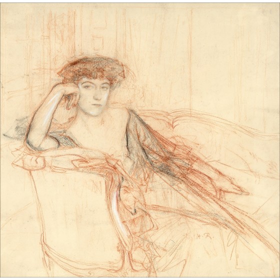 Henri Royer, "Elegant to Bank" 41x42 cm