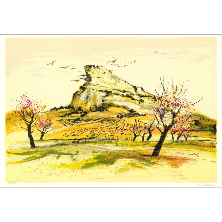Michel JOUENNE  - Lithographie originale "La roche de Solutré" 38x56cm
