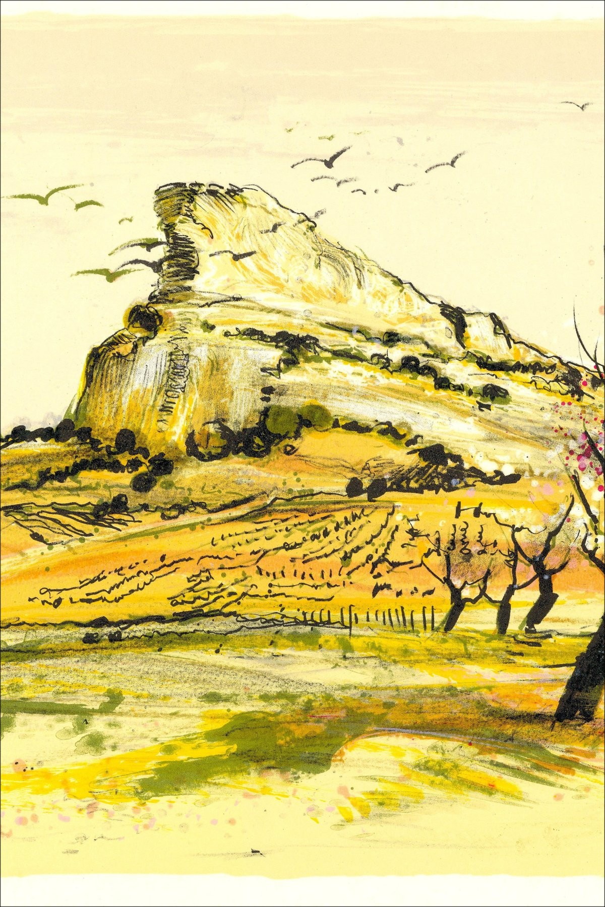 Michel Joyenne - Litografia originale "The Solutré Rock" 38x56cm