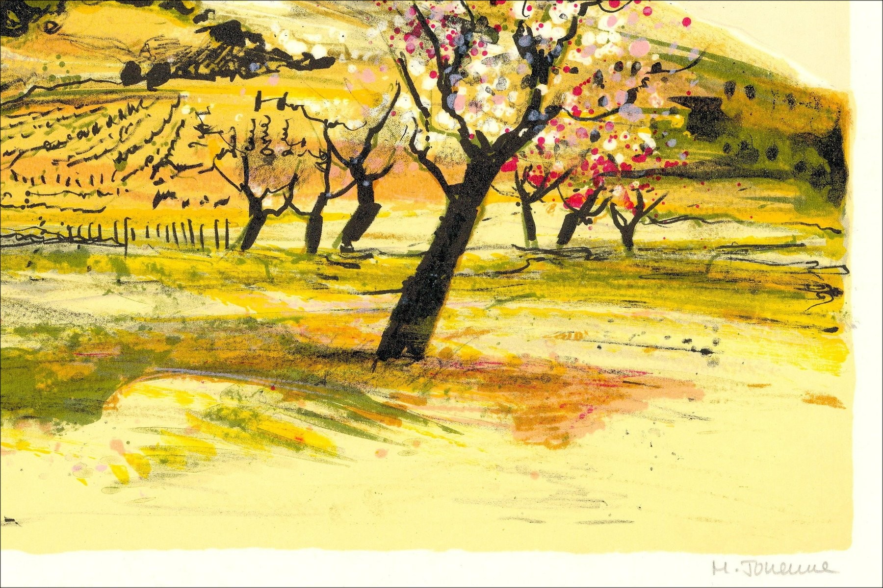 Michel Joyenne - Litografia originale "The Solutré Rock" 38x56cm