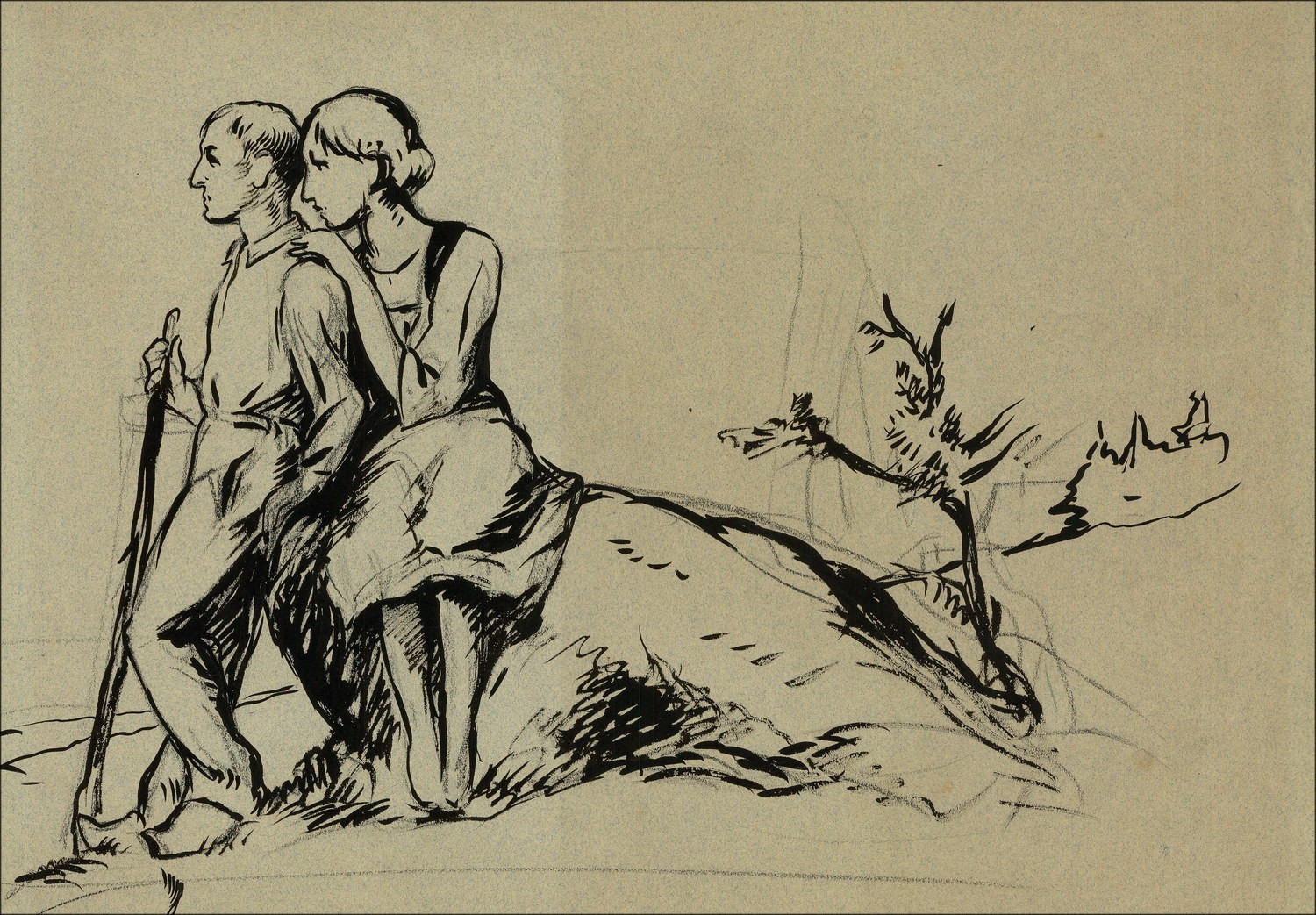 Franke Émile - originele potloodtekening, bloed, krijt "kinderstudies" 33x47cm