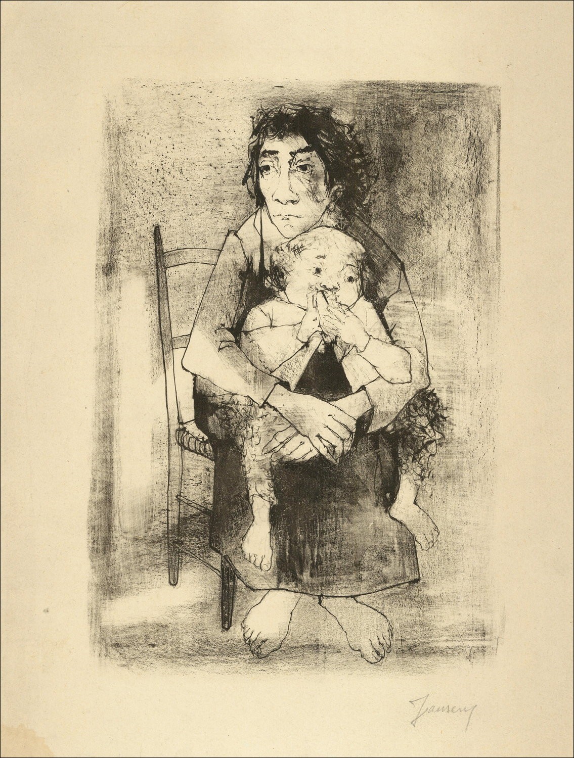 Jean Jansem: "Mutter und Kind" - Original-Lithographie