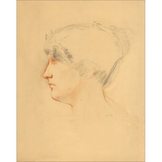 Henri ROYER - Dibujo original "Portrait de femme" 48x39 cm