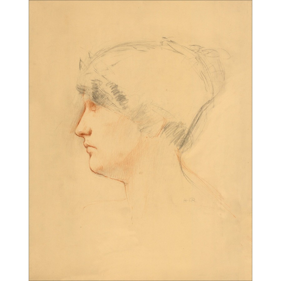 Henri Royer - Originele tekening "Portret van de vrouw" 48x39 cm