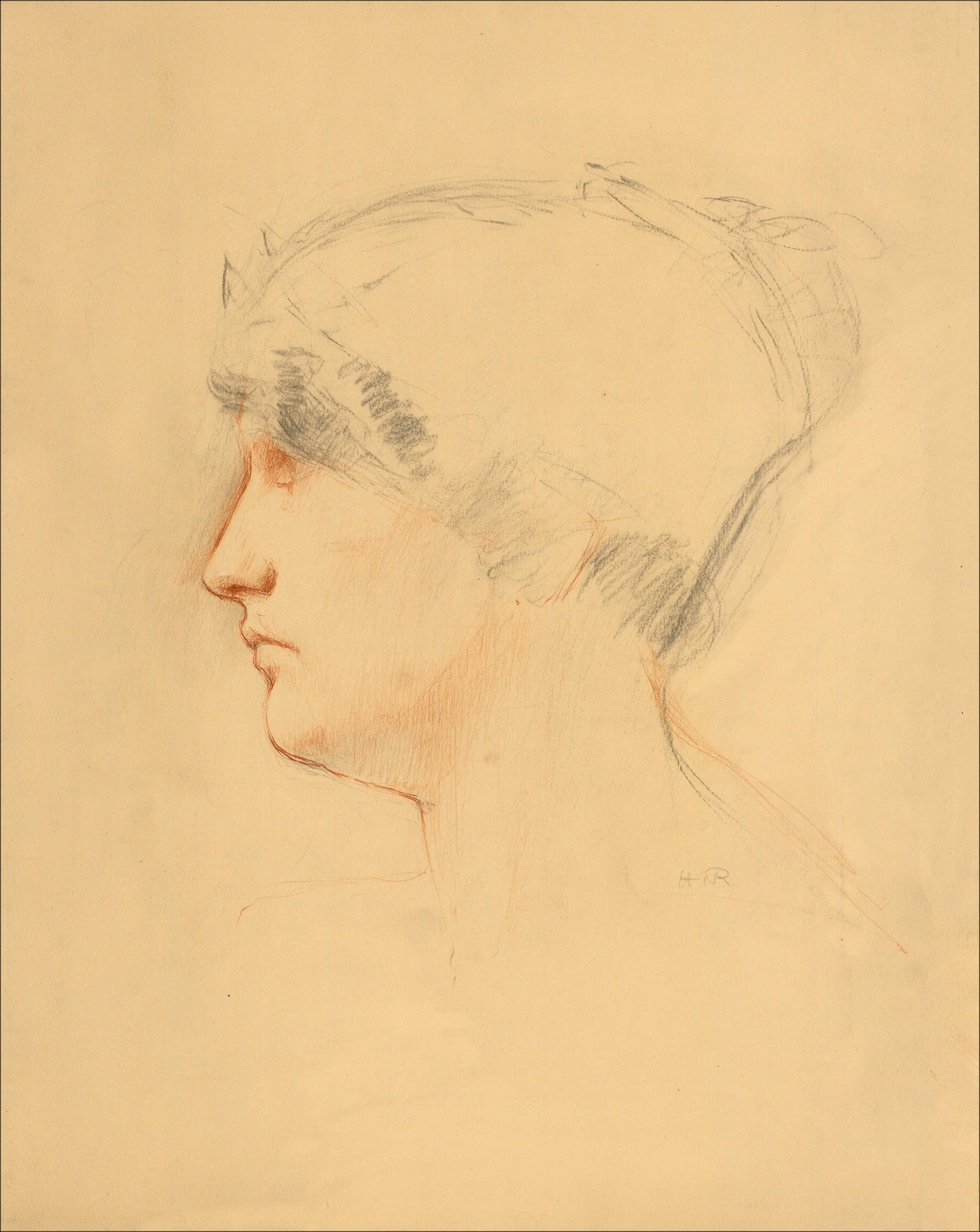 Henri Royer - Originele tekening "Portret van de vrouw" 48x39 cm