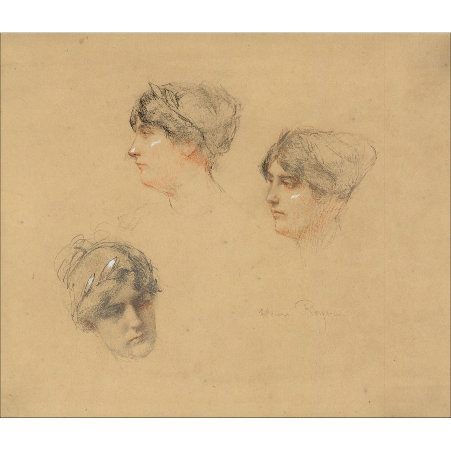 Disegno originale di Henri Royer "Ritratti di donne" 25x30cm