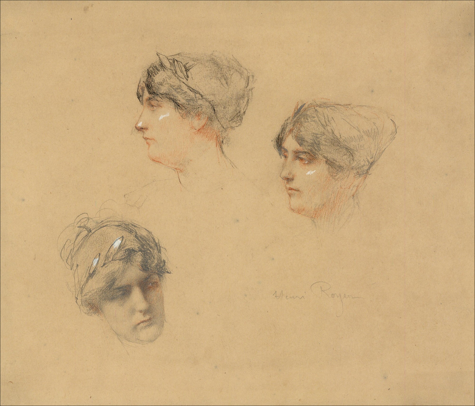Disegno originale di Henri Royer "Ritratti di donne" 25x30cm