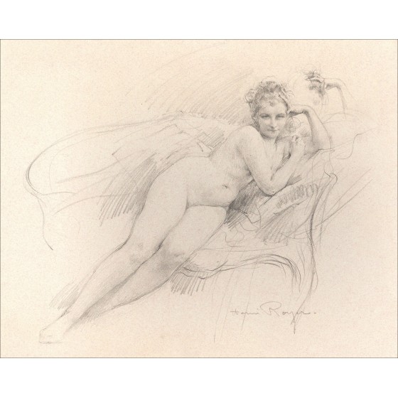 Dibujo de Henri Royer "Female au divan, La Maja desnuda de Goya"