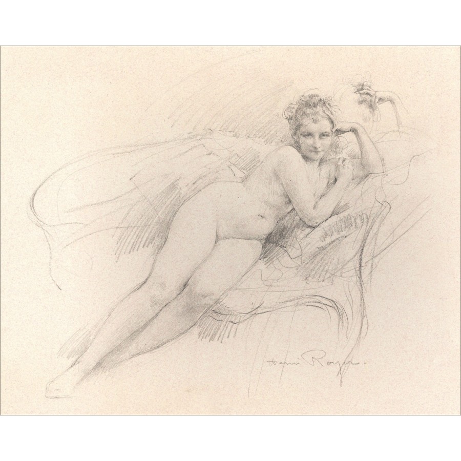Disegno di Henri Royer "Female au divan, La Maja desnuda de Goya"