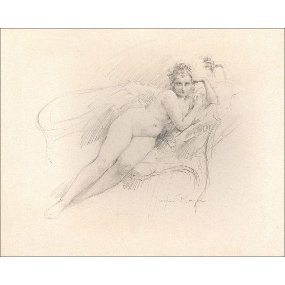 Disegno di Henri Royer "Female au divan, La Maja desnuda de Goya"