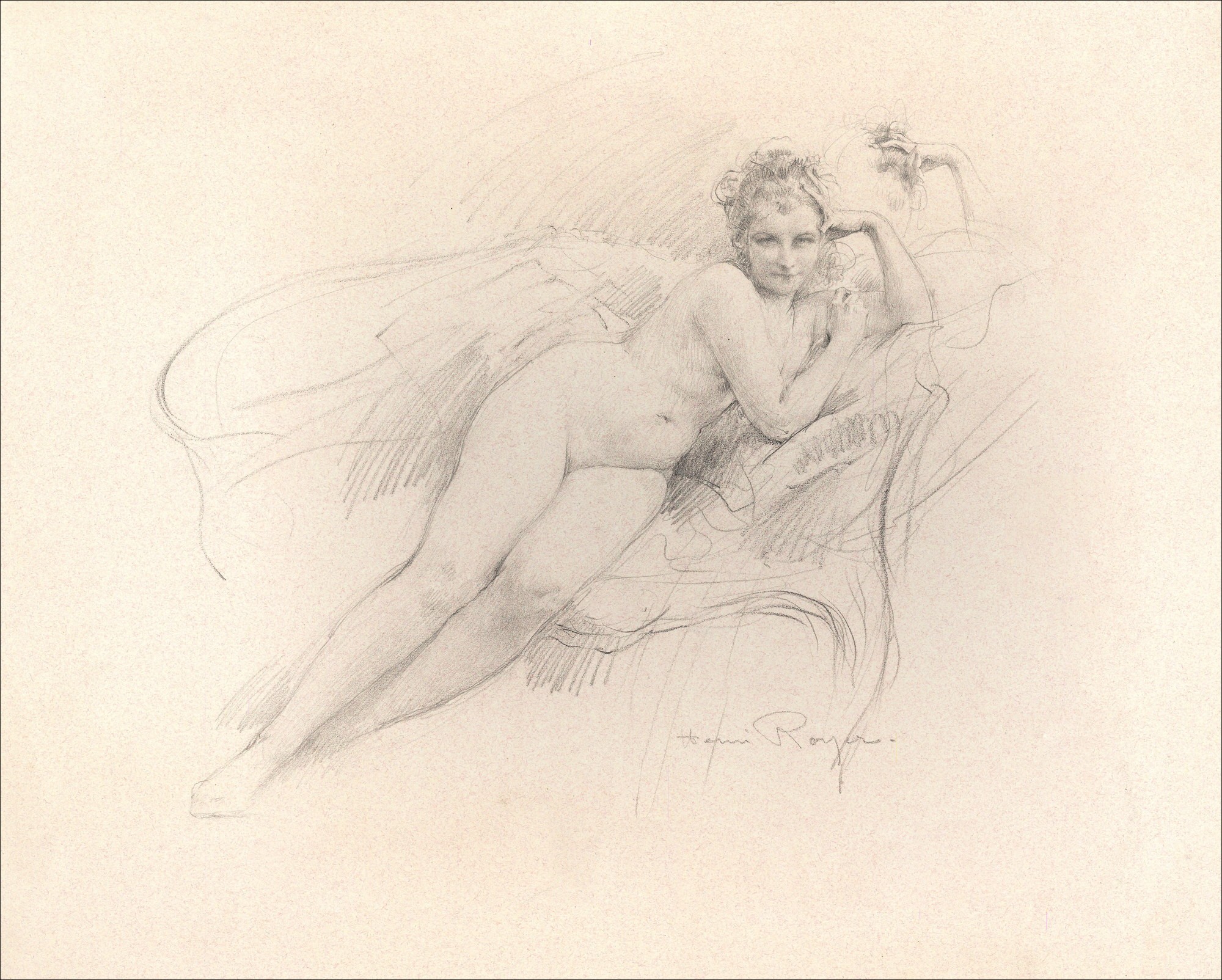 Disegno di Henri Royer "Female au divan, La Maja desnuda de Goya"