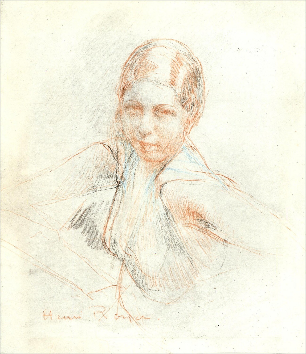 Originele tekening van Henri-Paul Royer "Portret van de vrouw" 18x16cm