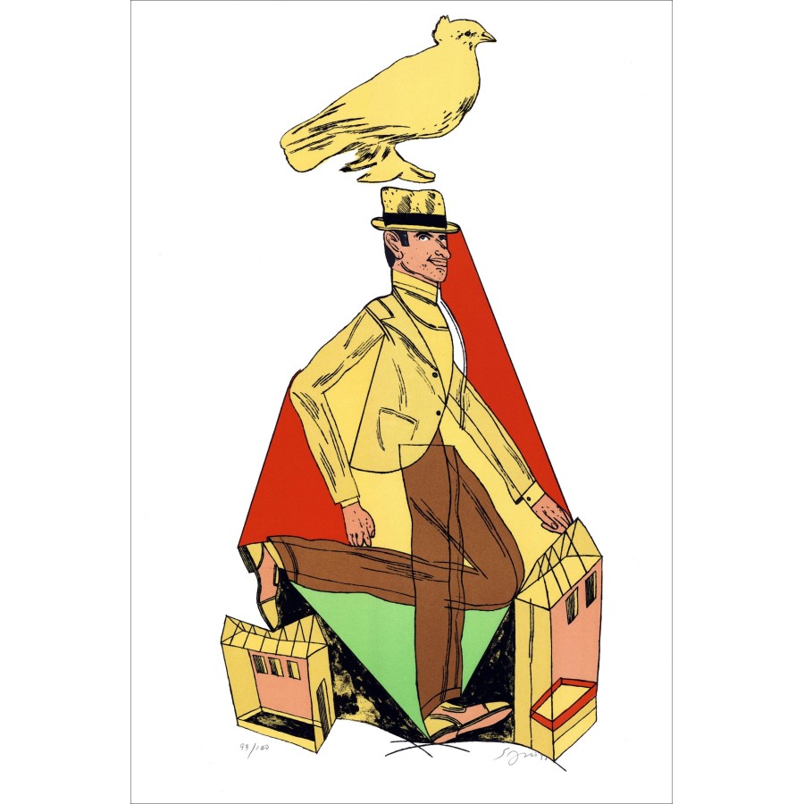 Antonio Segui - Original-Lithographie "Mann in der Taube, Tribut an Pablo Picasso" 56x38cm - 1988 - Arbeit unterzeichnet und num