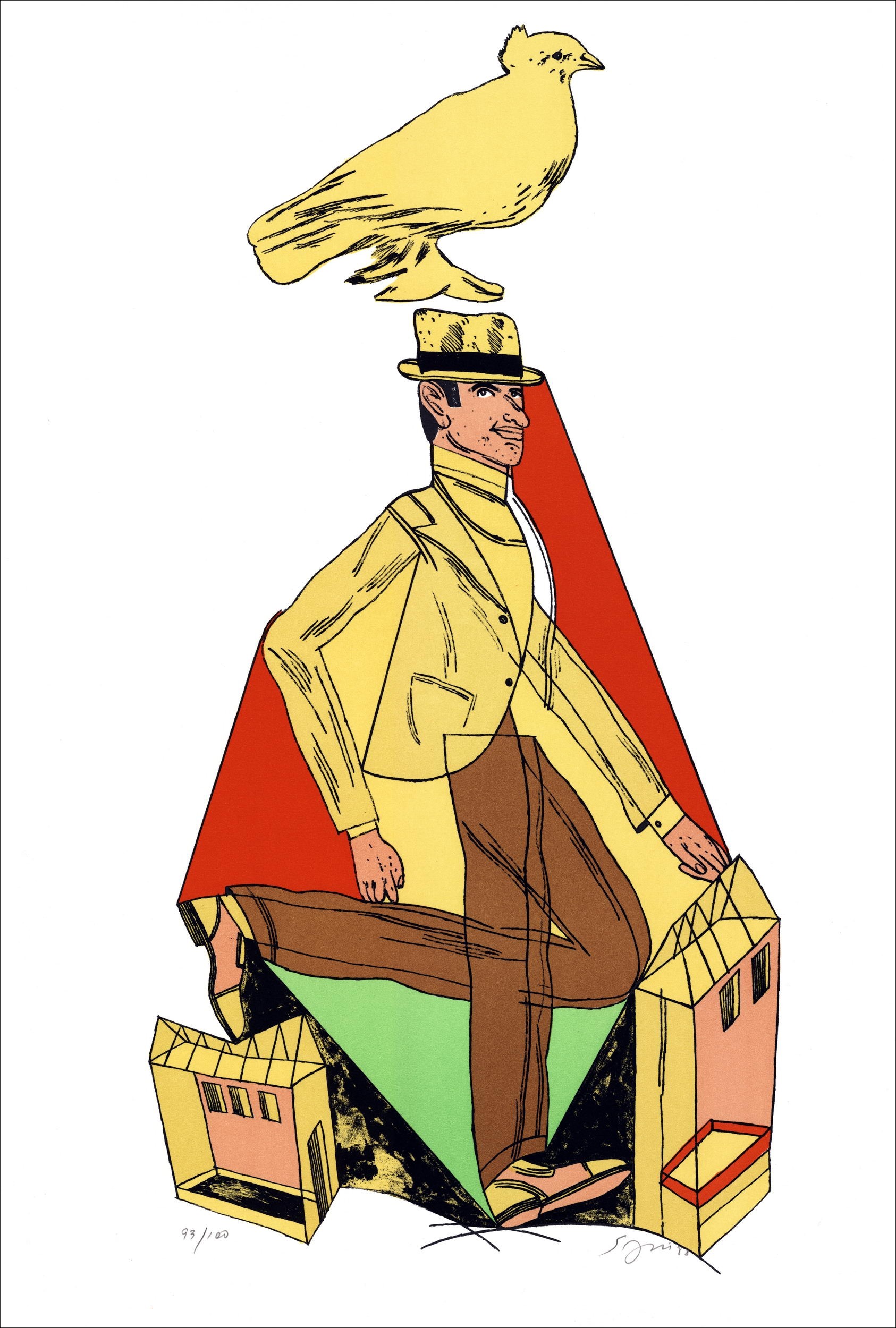 Antonio Segui - Original-Lithographie "Mann in der Taube, Tribut an Pablo Picasso" 56x38cm - 1988 - Arbeit unterzeichnet und num