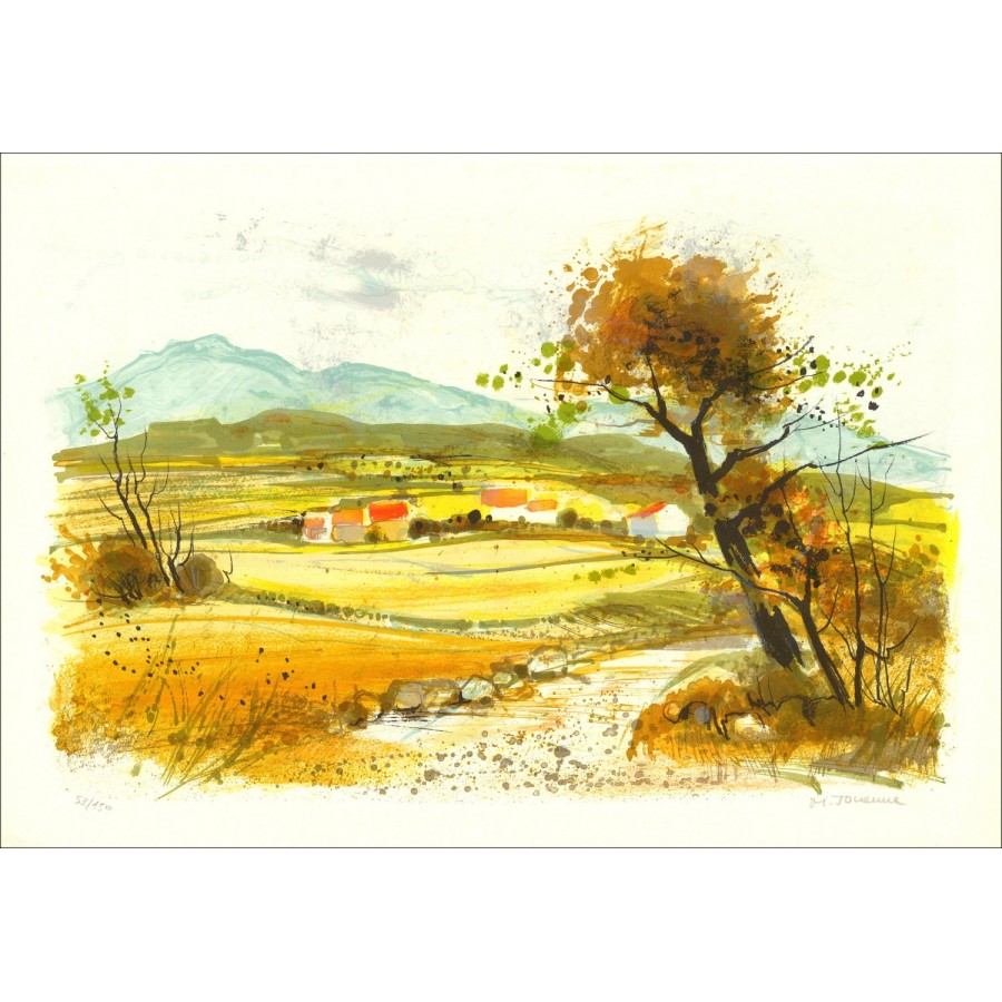 Michel JOUENNE  - Lithographie originale "Paysage de Provence" 46x64cm