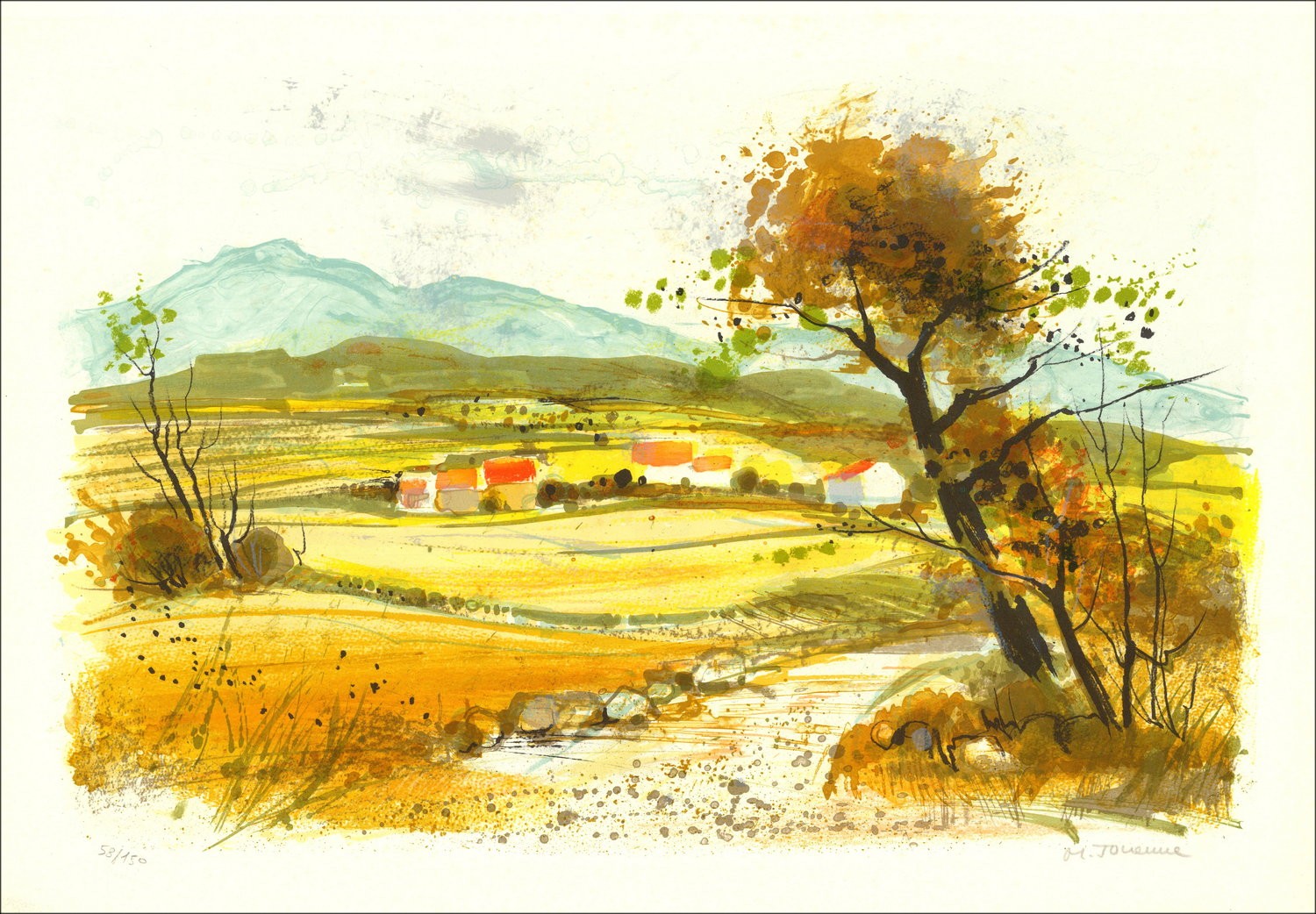 Michel Joyenne - Original-Lithographie "Provence Landscape" 46x64cm