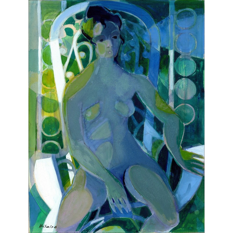 Camille HILAIRE - Acuarela original en venta "Mujer en el sillón" 55x42cm, Galería de arte en Metz