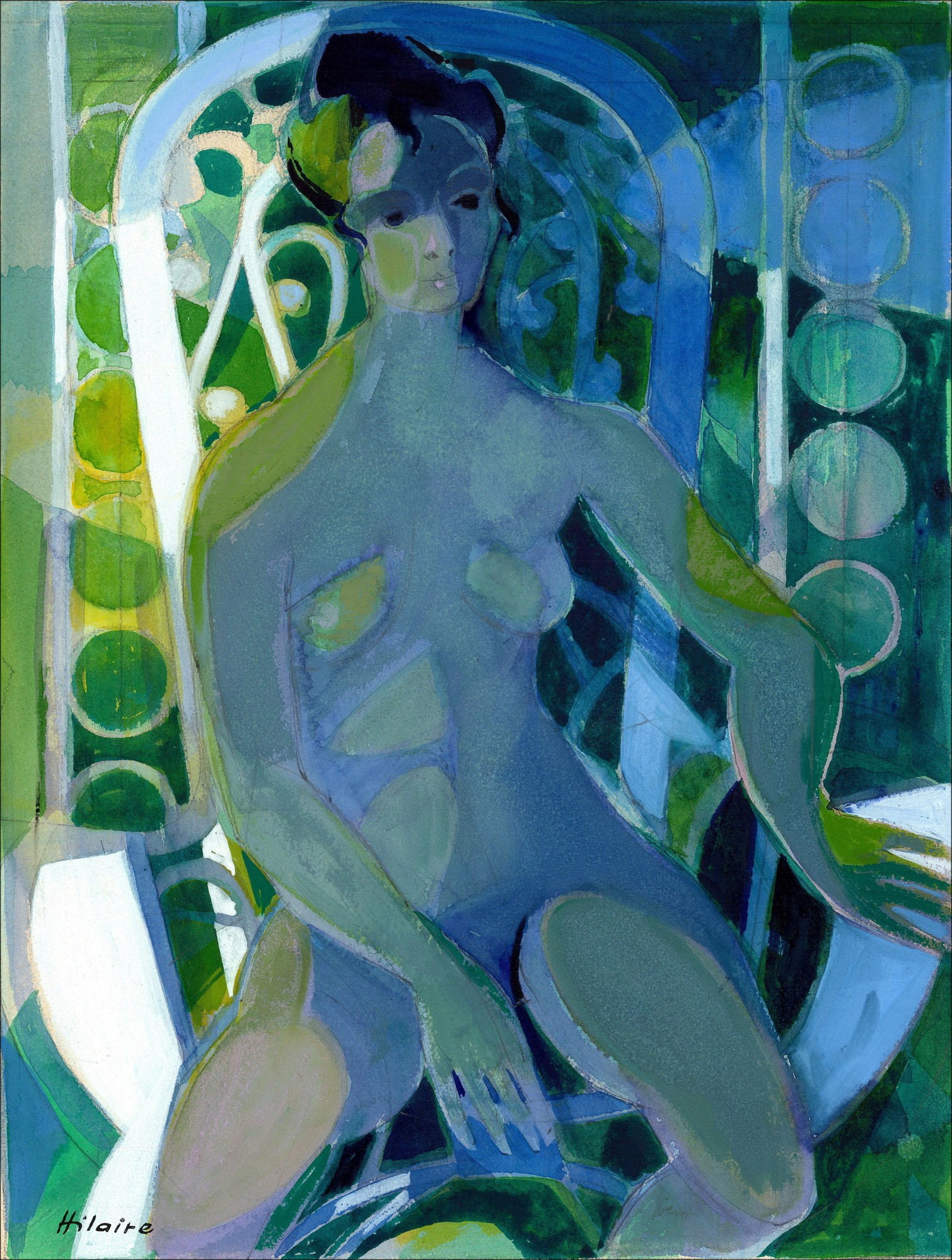 Camille HILAIRE - Acuarela original en venta "Mujer en el sillón" 55x42cm, Galería de arte en Metz