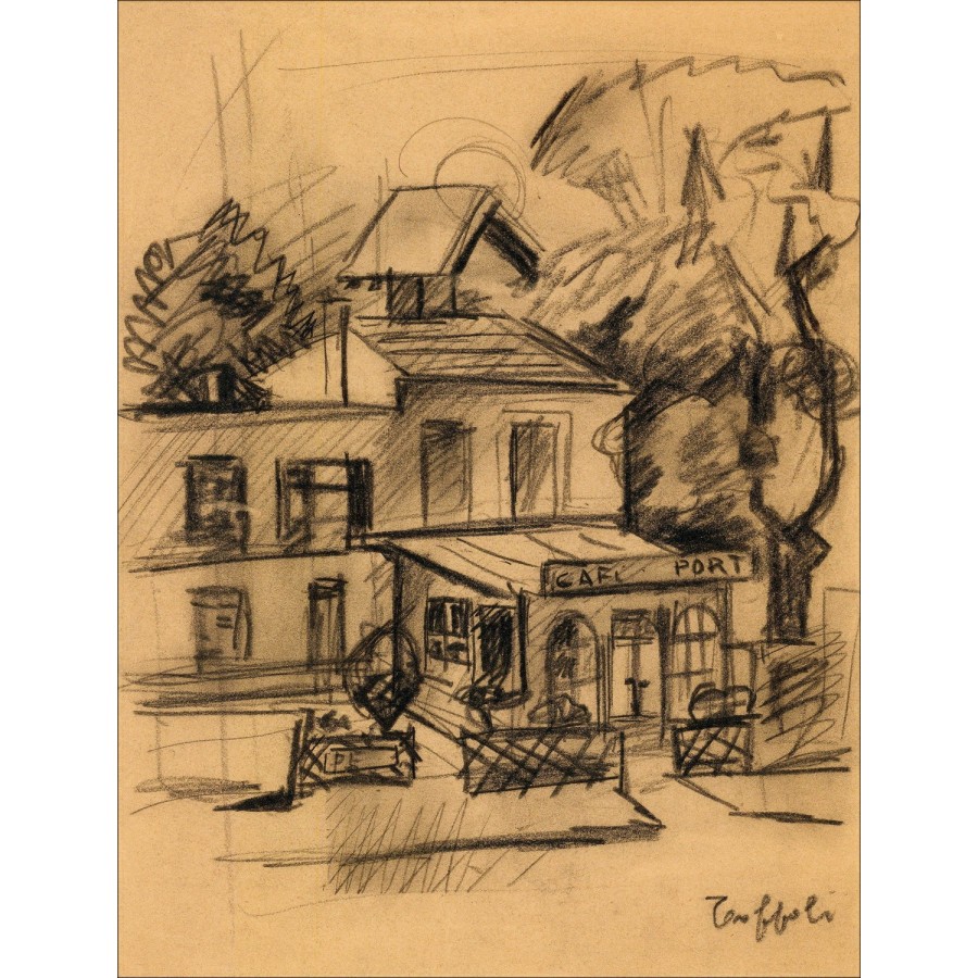 Louis Toffoli - Originalzeichnung "Café du Port" 34x26cm