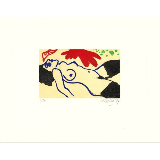 "Langwerpige vrouw" 1987 door Guillaume Corneille - Limited Aquatint Gravure