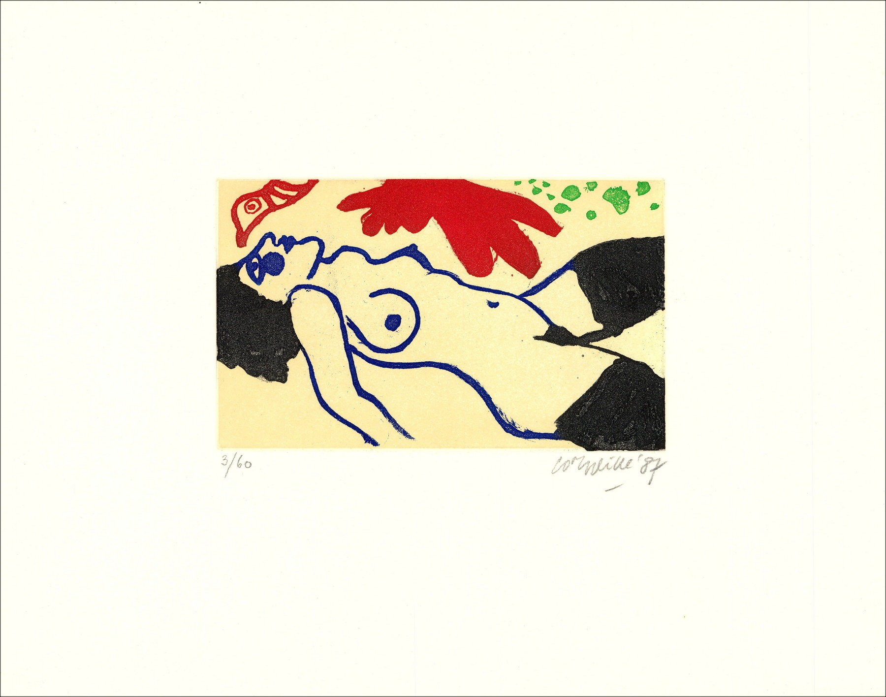 "Femme Allongée" 1987 por Guillaume Corneille - Gravure Aquatinte Limited
