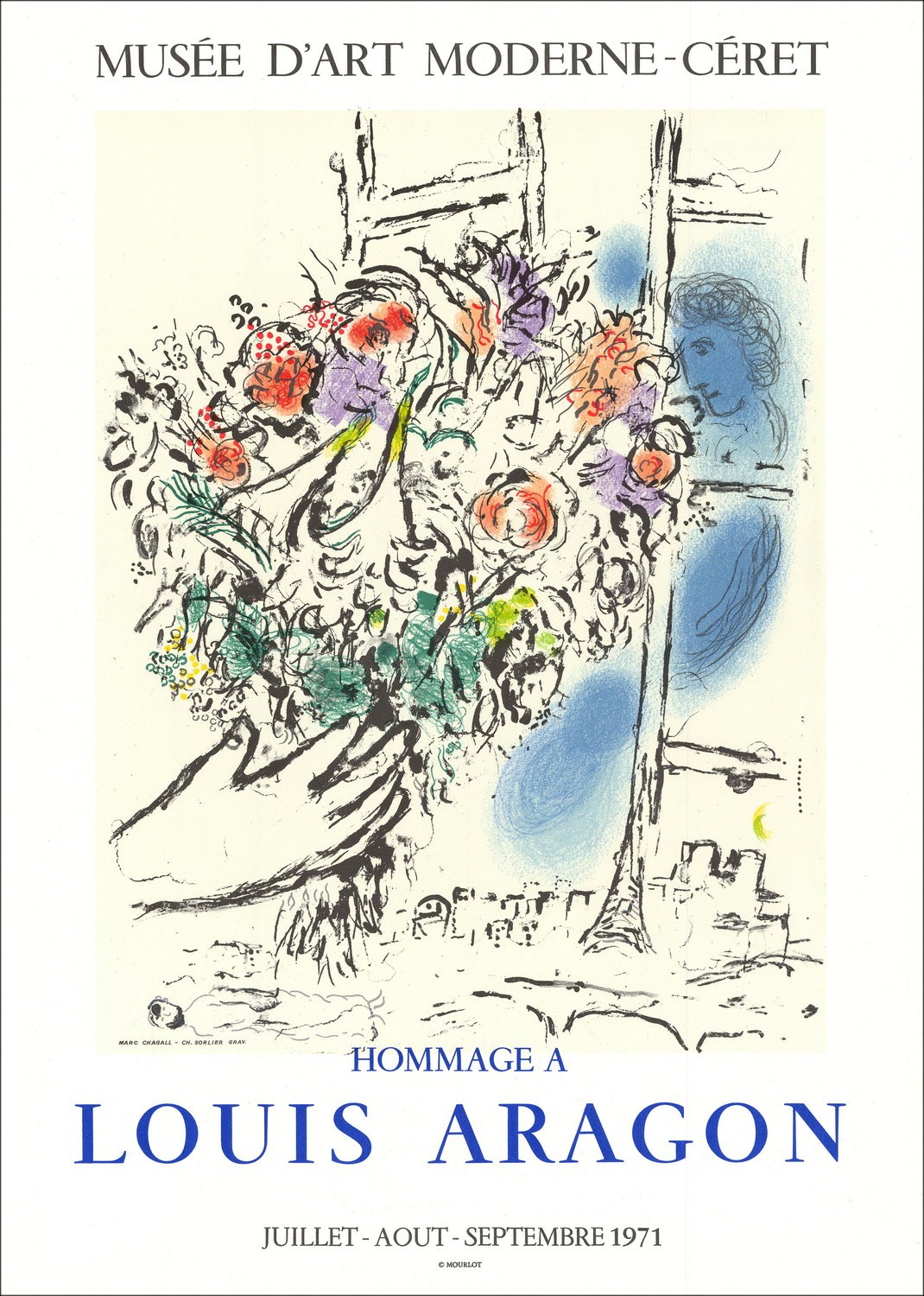 Marc Chagall Lithographie 1971 - Tribut an Aragon, Originalausgabe zum Verkauf