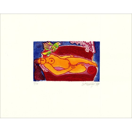 "Langfrau und Vogel" 1987 von Guillaume Corneille - begrenzter unterzeichneter Gravur