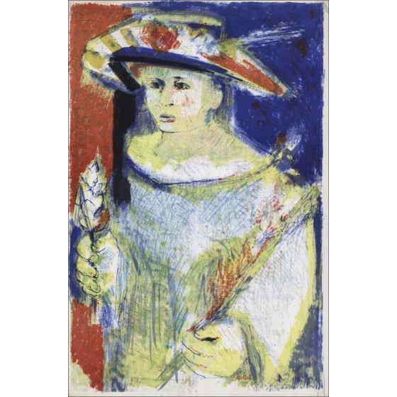 Yvonne Motttet - Litografía original "Mujer con sombrero" 102x68cm - circa 1955