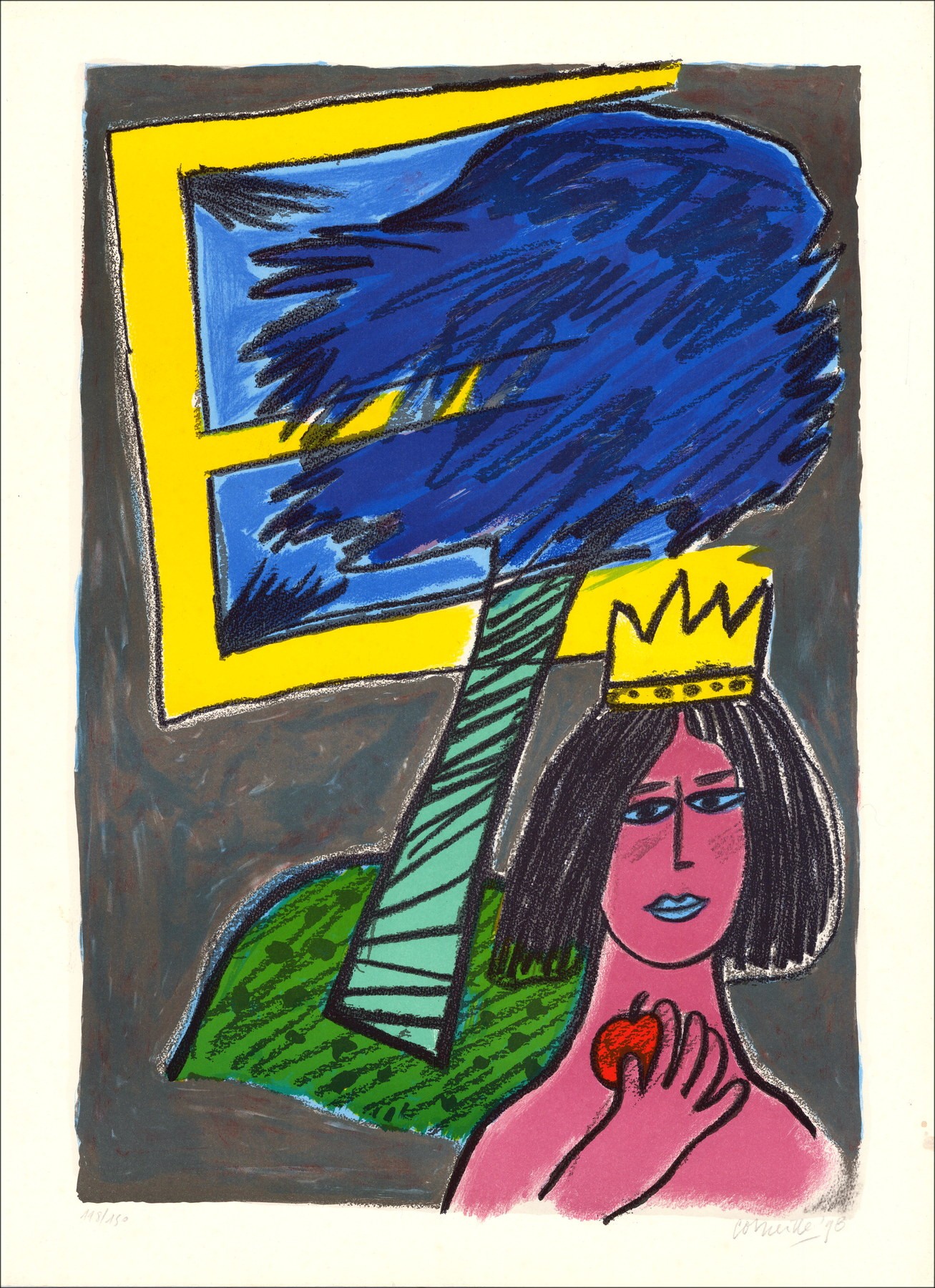 "Queen of the World" 1998 door Guillaume Corneille - Originele ondertekende lithografie