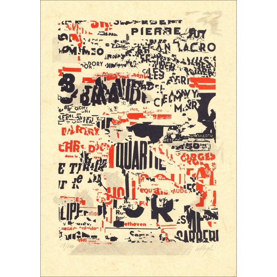 Jacques Villeglé - Litografia originale "Treméac" 35x26cm - 1994