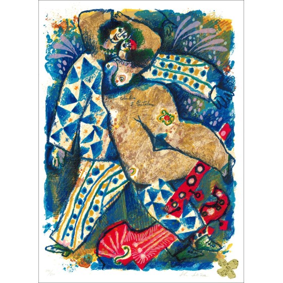 "Columbine en Pantalone" door Theo Tobiasse 1990 - Lithoschelned en genummerd
