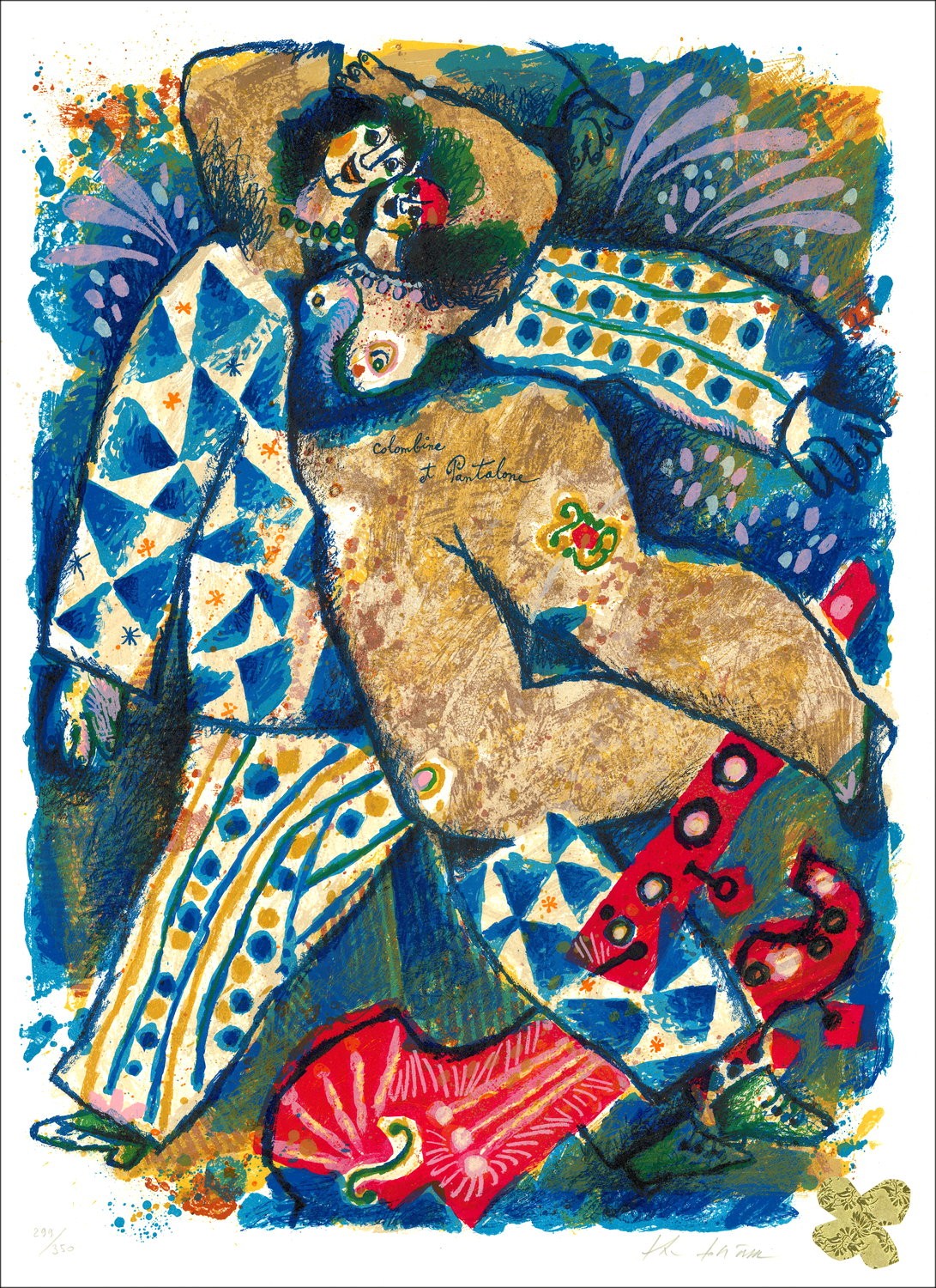 "Colombine and Pantalone" by Théo Tobiasse 1990 - Signed and Numbered Lithograph