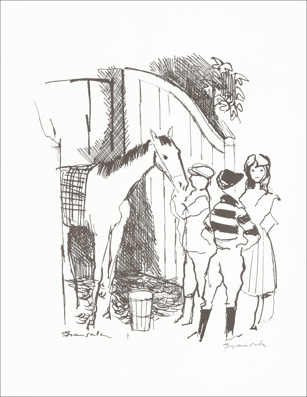 "The stable" by Emilio Grau-Sala 1966 - Lithograph Certified on Vélin Paper