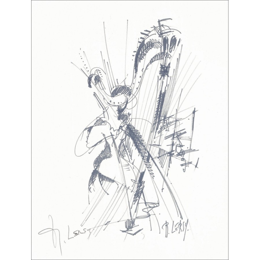 "La Harpe" de Pierre Lelong 1966 - Impresión firmada en Vélin Paper