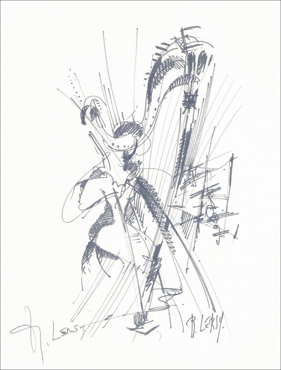"Die Harfe" von Pierre Lelong 1966 - Druck unterzeichnet auf Vellumpapier