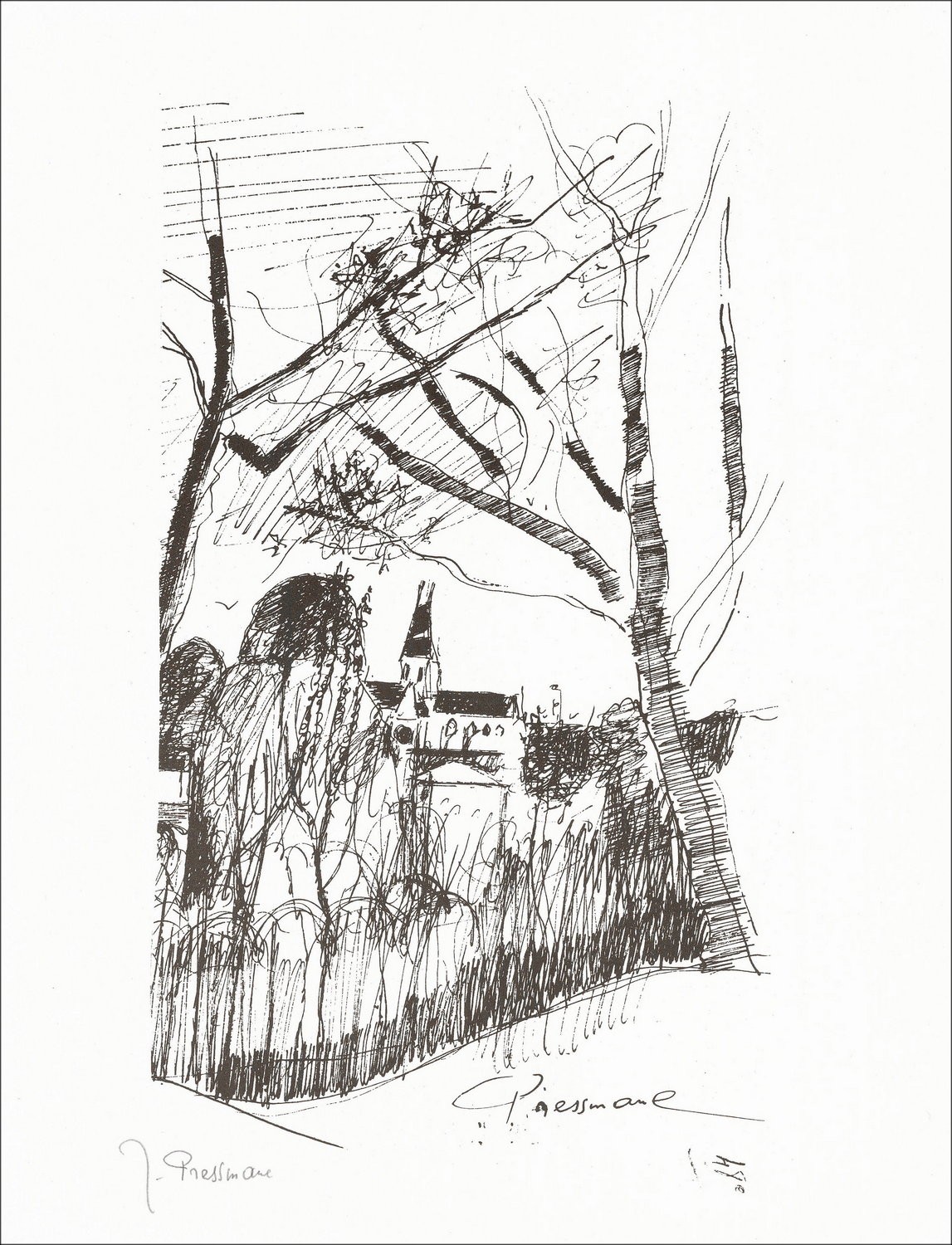 "Das Dorf" von Joseph Pressman 1966 - signierte Lithographie