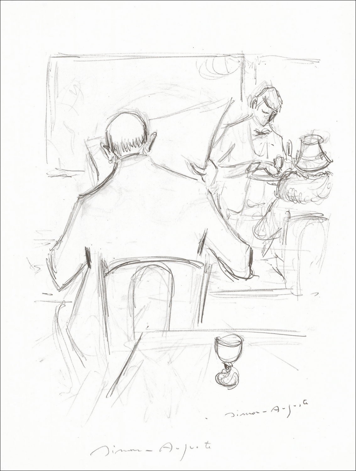 "De bar" door SIMON-AUGUSTE 1966 - Originele afdruk ondertekend