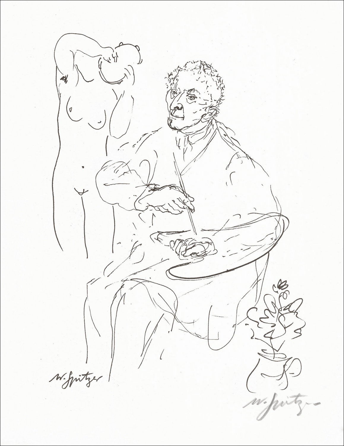 "The Painter" van Walter Spitzer 1966 - Ondertekende lithografie