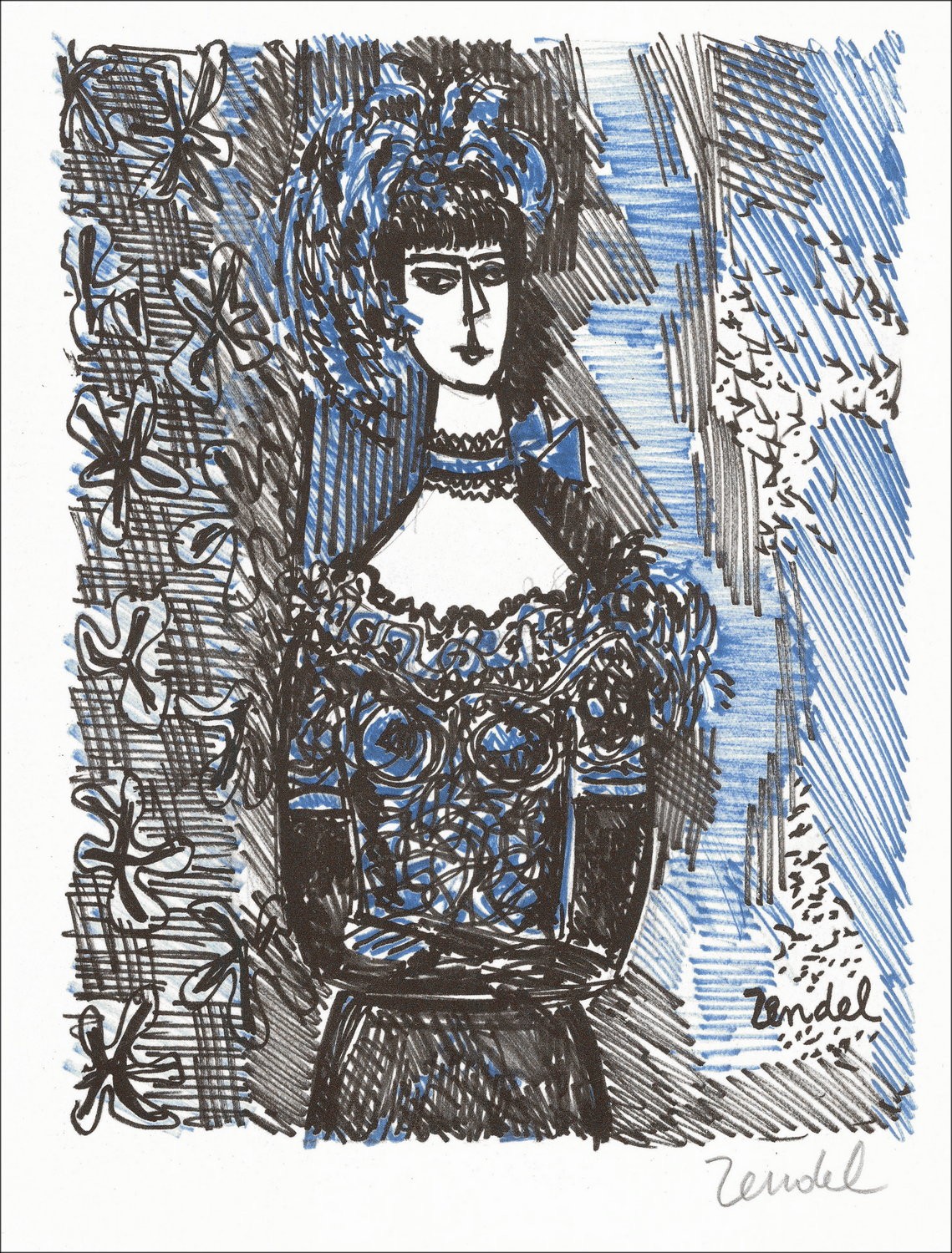 "Portrait" de Gabriel Zendel 1966 - Litografía firmada