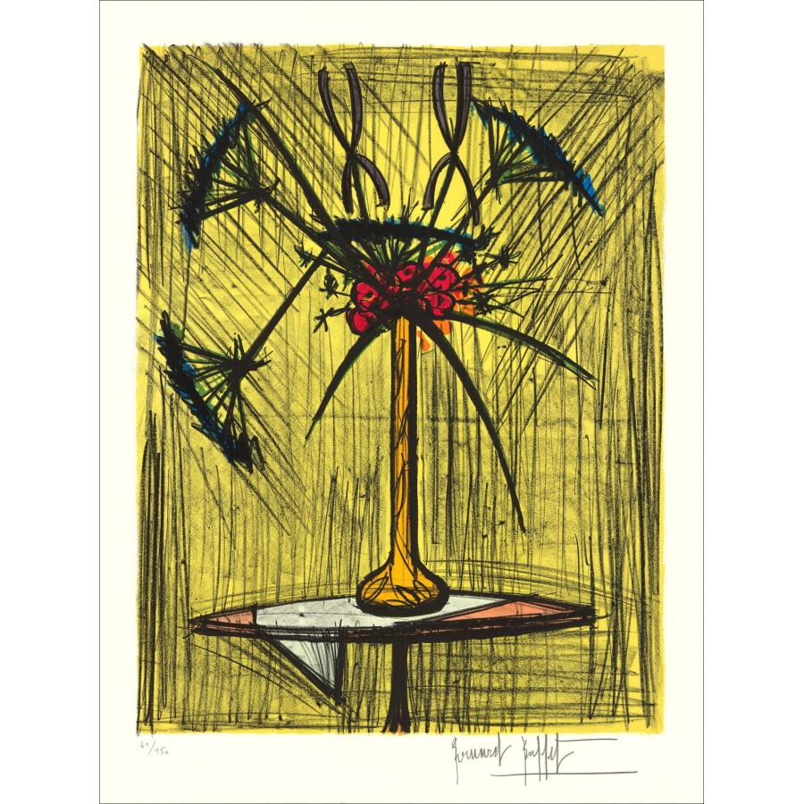 Bernard Buffet - Litografia originale "Parti di omonchi e Iris" 76x58cm - 1990