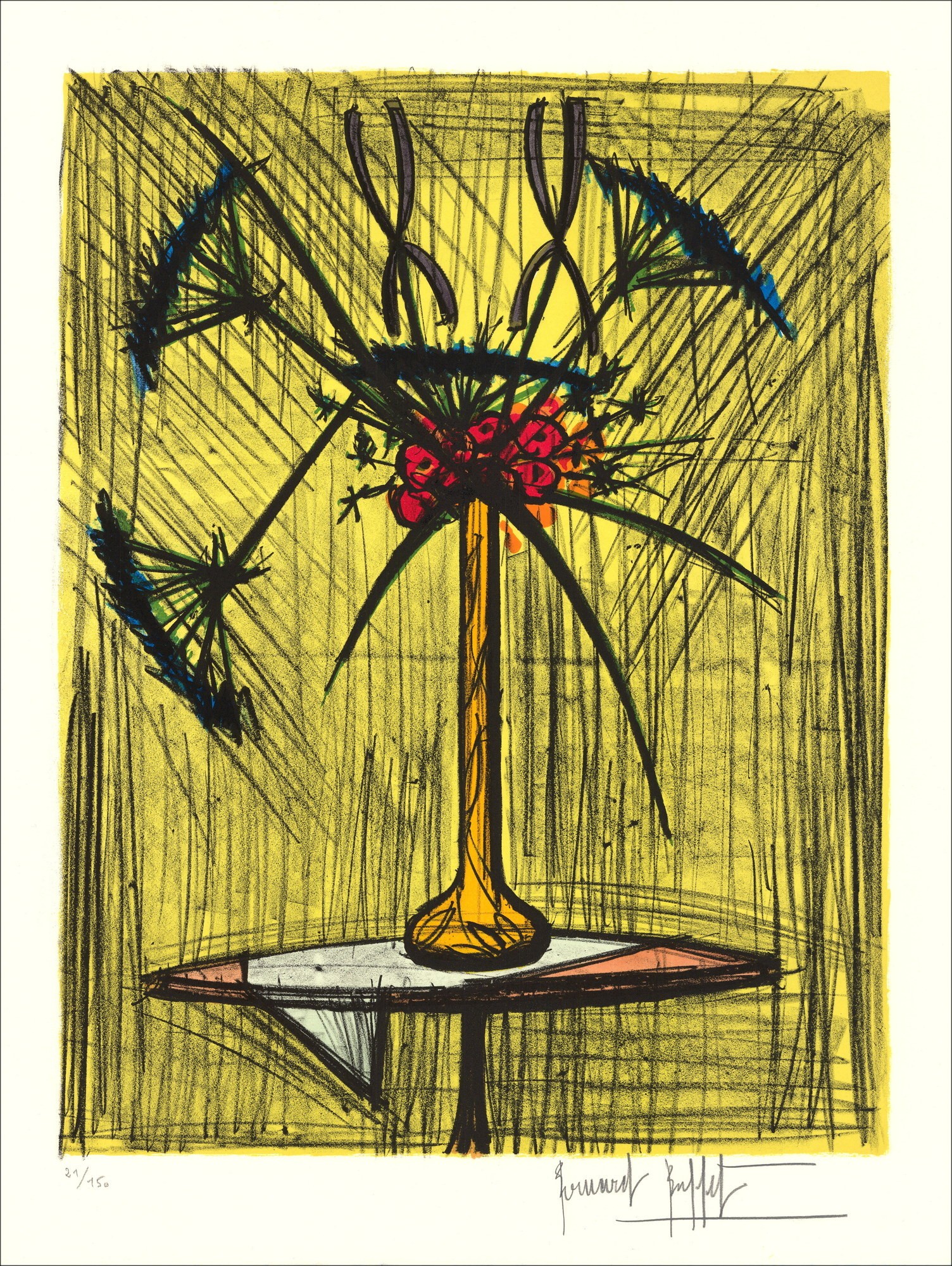 Bernard BUFFET - Litografía original "Ombelles et Iris" 76x58cm - 1990