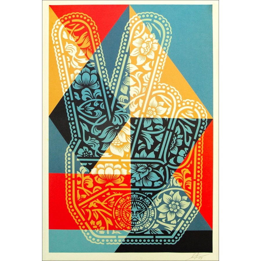 "Friedensfinger geometrisch" von Shepard Faisey - signierter Siebdruck