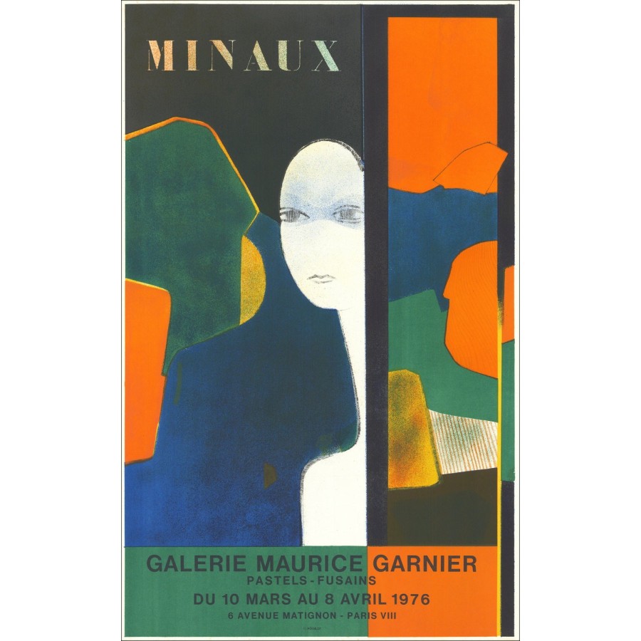 André Minaux - Litografía "Galería de exposiciones Mauricio Garnier, París" 77x48cm - Póster original - 1976