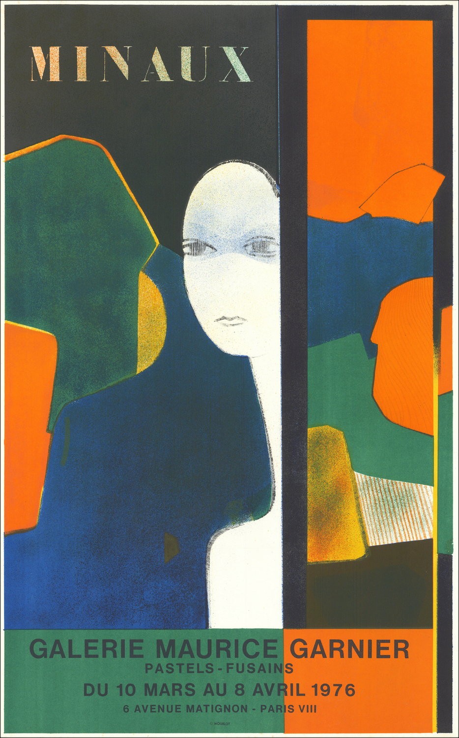 André MINAUX - Litografia "Esposizione Galleria Maurice Garnier, Parigi" 77x48cm - Manifesto Originale - 1976